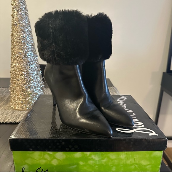 Sam Edelman “Oleana” Black Leather Fur Boots Sz 8 - Picture 9 of 12